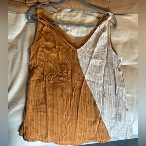 Cupshe Two-Tone Mustard and White Knot-Shoulder Cami Top